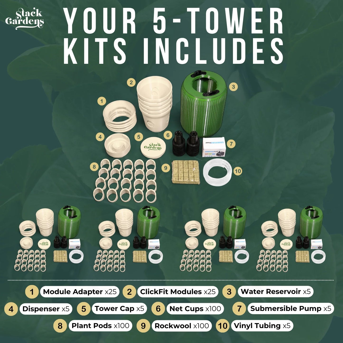 Outdoor Commercial Set - ClickFit Hydroponic Tower 5-Pack - Stack Gardens
