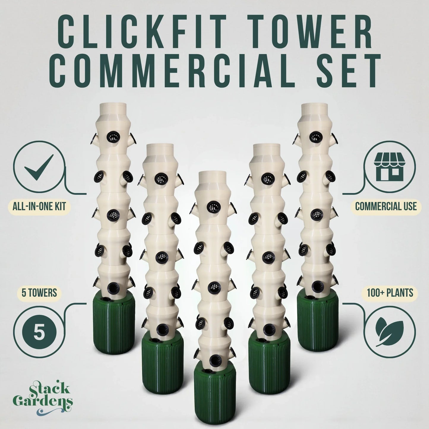 Outdoor Commercial Set - ClickFit Hydroponic Tower 5-Pack - Stack Gardens