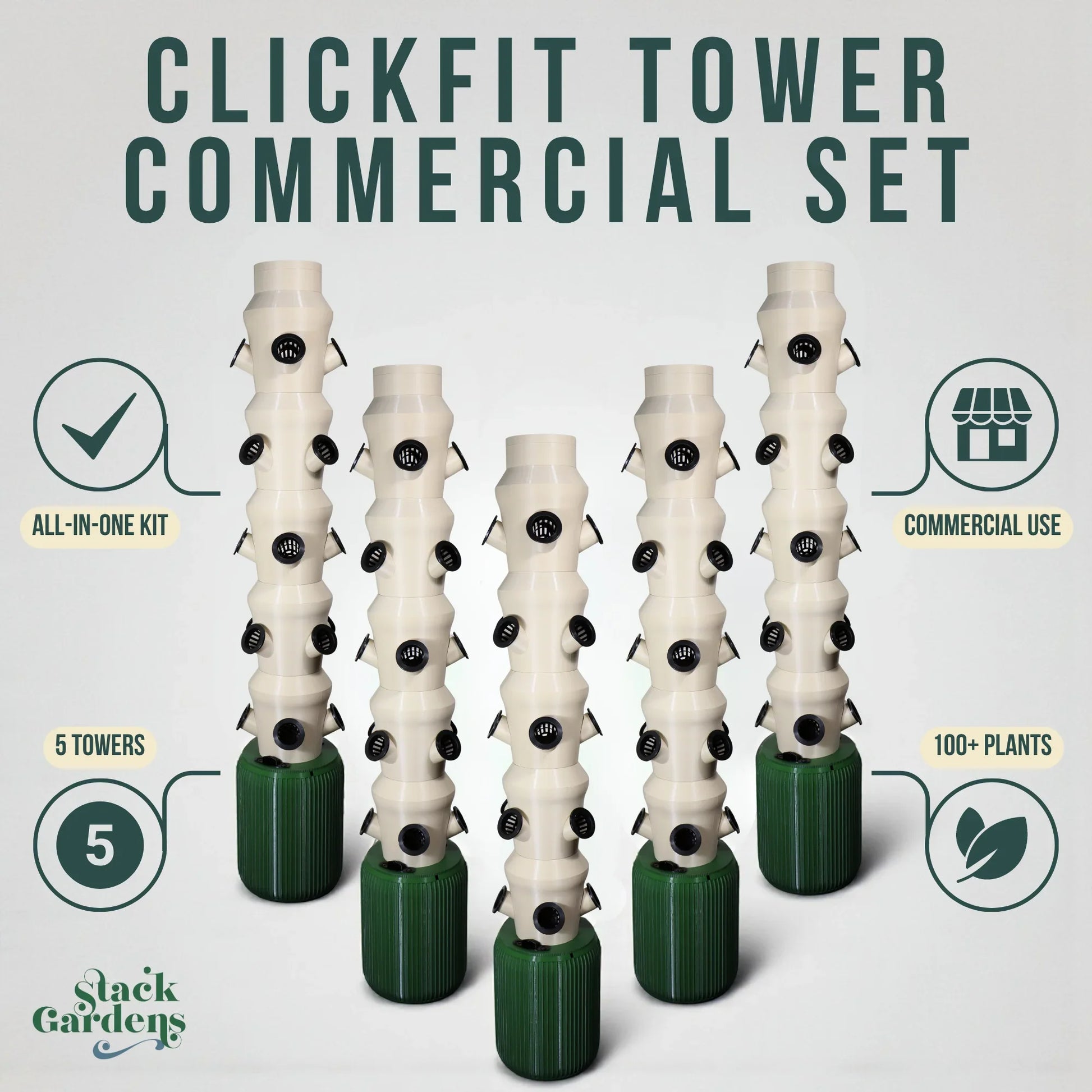 Outdoor Commercial Set - ClickFit Hydroponic Tower 5-Pack - Stack Gardens